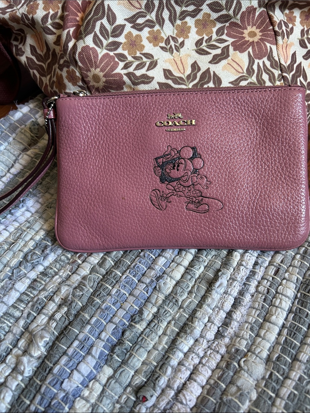 Coach Pebbled Leather Minnie Wristlet - Mauve Pink